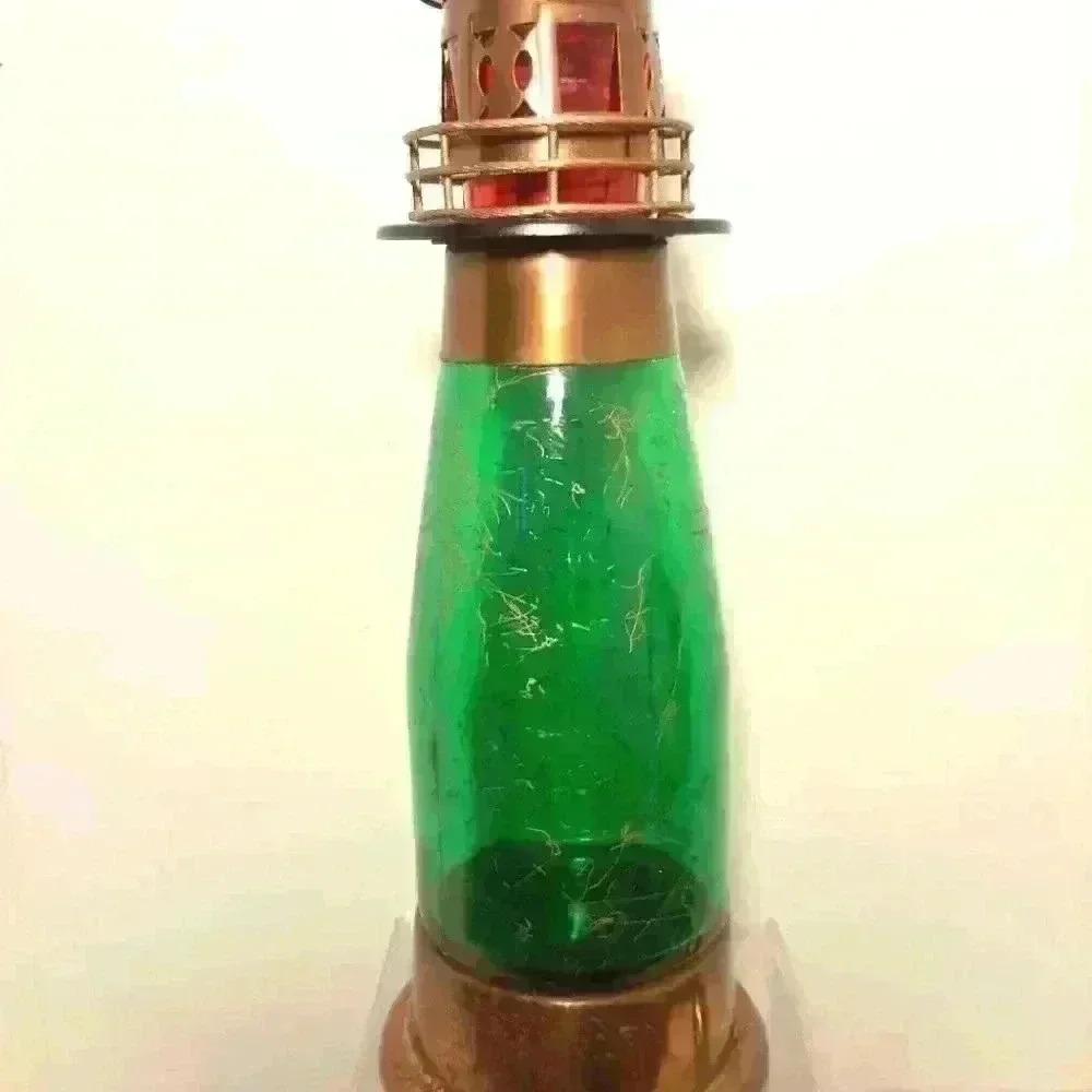 Vintage  Musical Lighthouse Decanter/Bottle. Emerald Green and Brass